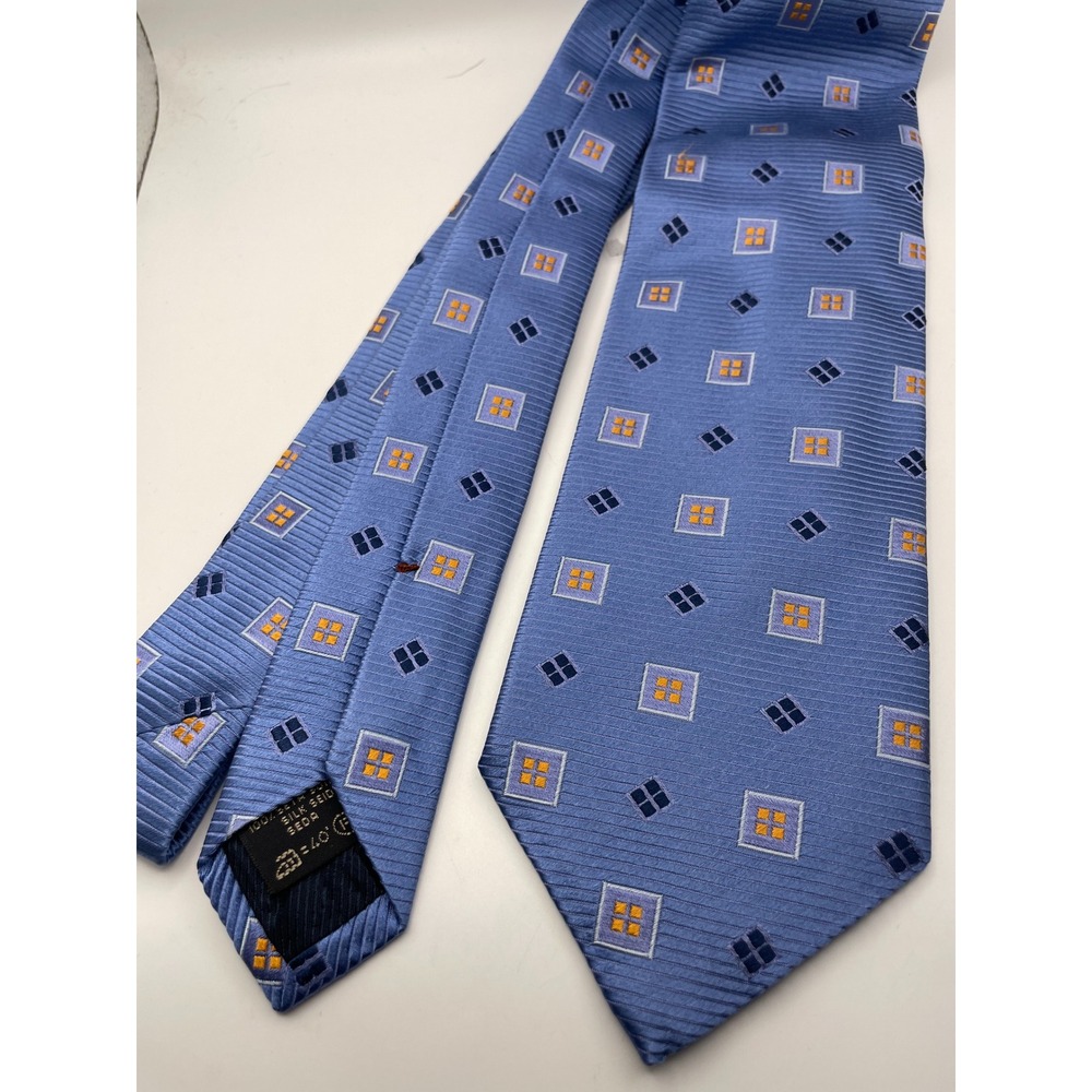 Ermenegildo Zegna Light Blue Geometric Square Silk Tie Made in Italy 3.75" Width
